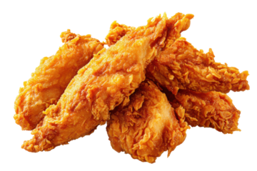 Pile of golden brown crispy fried chicken tenders on black background image, Isolated On Transparent Background, Png Cut Out