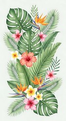 Tropical Floral Arrangement - Vibrant Hibiscus and Lush Greenery.