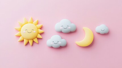 Cute sun, clouds, and moon