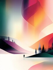 Fantasy forest with glowing trees and snowflakes, ethereal atmosphere, New Year magic theme, rich gradients, festive greeting card