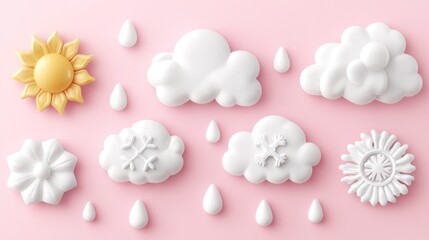 Cute weather icons on a pastel background
