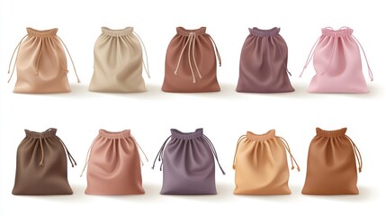 Set of drawstring bags in various colors