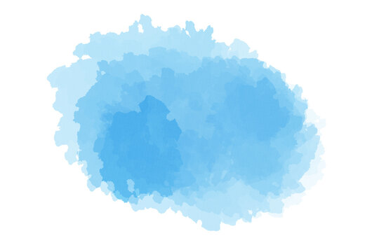 Hand Drawn Blue Watercolor Stain Isolated on Transparent Background, Watercolor Paint Splash and Brush Stroke
