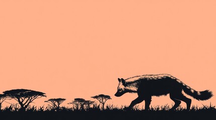 Silhouette of a wild dog in African savanna