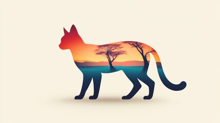 Silhouette cat with landscape