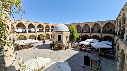 A panoramic view of the 16th-century Ottoman caravanserai, the Büyük Han (Great Inn) in Nicosia,...