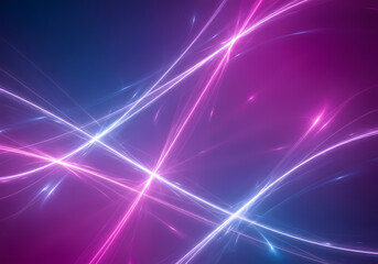 Glowing Pink and Blue Neon Light Trails Crossing on Dark Purple Gradient Background