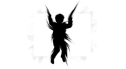 Silhouette of a Child with Brushstroke Wings - Imagination and Freedom.