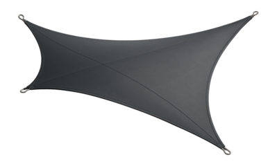 Tensioned sail canopy of high-density polyethylene, perfect for sunny deck shade.