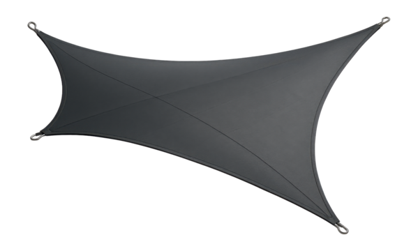 Tensioned sail canopy of high-density polyethylene, perfect for sunny deck shade.