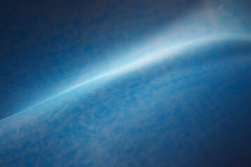 Fototapeta premium Blur light rays. Defocused neon glow. Sci-Fi illumination. Bokeh navy blue color gradient ultraviolet radiance flare on dark black futuristic abstract copy space background.