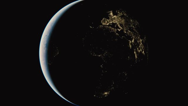 Zooming Planet Earth from space at day and night cycle