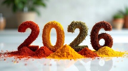 2026 Spice Art Display – Colorful Seasoning Numbers with Culinary Texture & Herb Accents