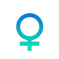 A gradient blue and green female symbol on a black background in a simple graphic design on transparent background