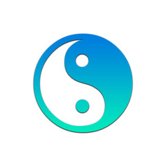 A gradient blue and teal yin yang symbol isolated against a plain black background in a digital image on transparent background