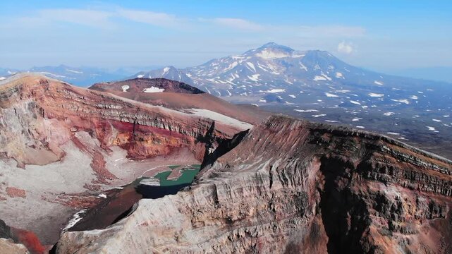 Aerial view of gorely volcano crater lake in kamchatka. Media