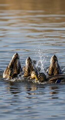 Ducks Diving in Water - A Moment of Aquatic Playfulness.