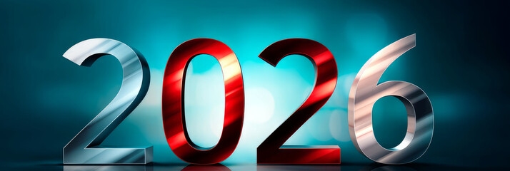 Happy new year 2026 - festive new year party background greeting card with text - Golden yellow fireworks in dark black night. The numbers are written on a blue background, banner