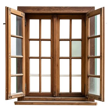 Wooden double-hung window, open
