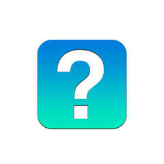 A question mark on a blue gradient square with rounded corners on a black background image graphic on transparent background