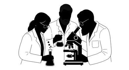 Scientific Experiment, Researchers, Laboratory, Illustration, Collaborative Environment, Close-up View, Innovation and Discovery