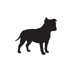 Cute standing dog pit bull silhouette vector flat illustration design. Black pitbull silhouette on white background