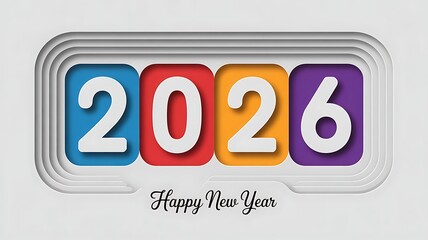 Happy new year 2026 colorful flip clock isolated on white background