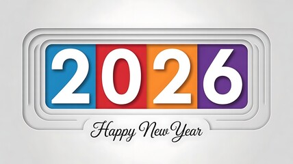 Happy new year 2026 celebration with colorful numbers isolated on white background