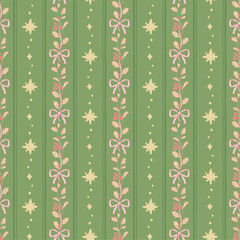 Vector hand drawn christmas seamless pattern, star and holly leaf.