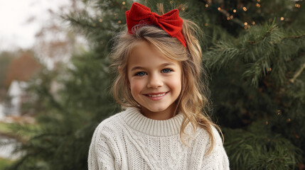 A cute little child in a warm sweater and pajamas decorates the Christmas tree in the living room. Merry Christmas and a Happy New Year! Warm and cozy holiday winter evening.