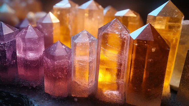 Colorful Glowing Amethyst and Citrine Crystal Collection.