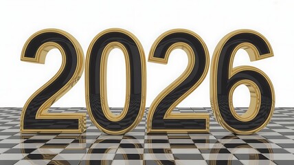 3d rendering of the year 2026 with a golden and black color scheme