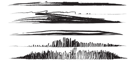 A collection of black hand-drawn grunge strokes sketchy lines and textured scribbles for design.