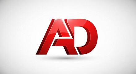 Fototapeta premium Modern glossy red AD lettermark logo on a light gray background with a soft shadow.