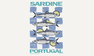 Canned fish artwork. Sardines fish artwork for t shirt print, poster, sticker and other uses. Sardines tin love club. Seafood t shirt design.