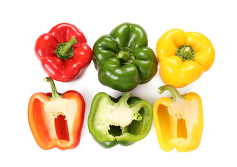Fresh colorful bell peppers on white background