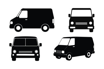 Fototapeta premium Delivery Van silhouette vector illustration, Set of Delivery Van silhouette vector 