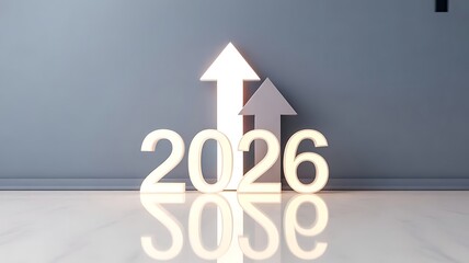 Illuminated 2026 with arrows pointing upward, symbolizing growth and progress