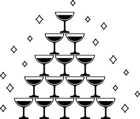 シャンパンタワーのイラスト　モノトーン