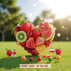 Heart-Shaped Fruit Arrangement - A Celebration of Healthy Juices.