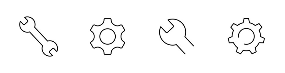 Wrench, gear icon. Editable stroke vector icon.