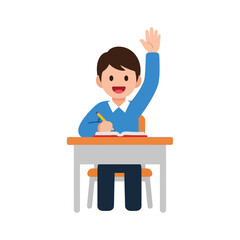 Boy Raising Hand in Class, School Child Answering Question