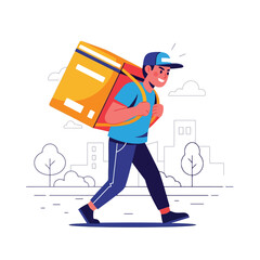 Delivery Man Vector Food Delivery, Courier, Backpack, Illustration