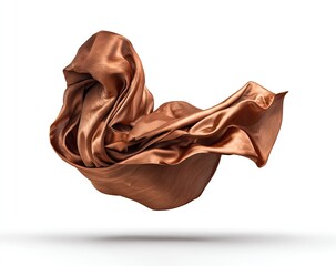 A rich, bronze-toned fabric drapes in a dynamic, flowing motion against a pure white background.  A subtle shadow suggests depth