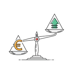 Euro Value Increase Scales with Euro Symbol and Up Arrow