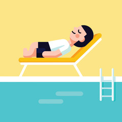 Relaxing by Pool Man Sunbathing on Lounge Chair Illustration