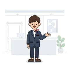 Cartoon Concierge Illustration Hotel, Receptionist, Service, Welcome