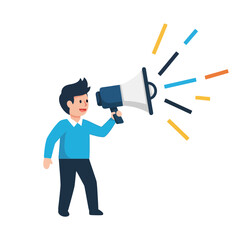 Megaphone Announcement Man with Loudspeaker, Communication Vector