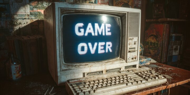 Retro gaming displaying game over message