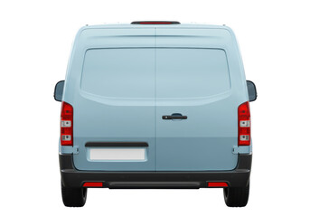 Isolated delivery van with rear view, light blue service vehicle, commercial transport
